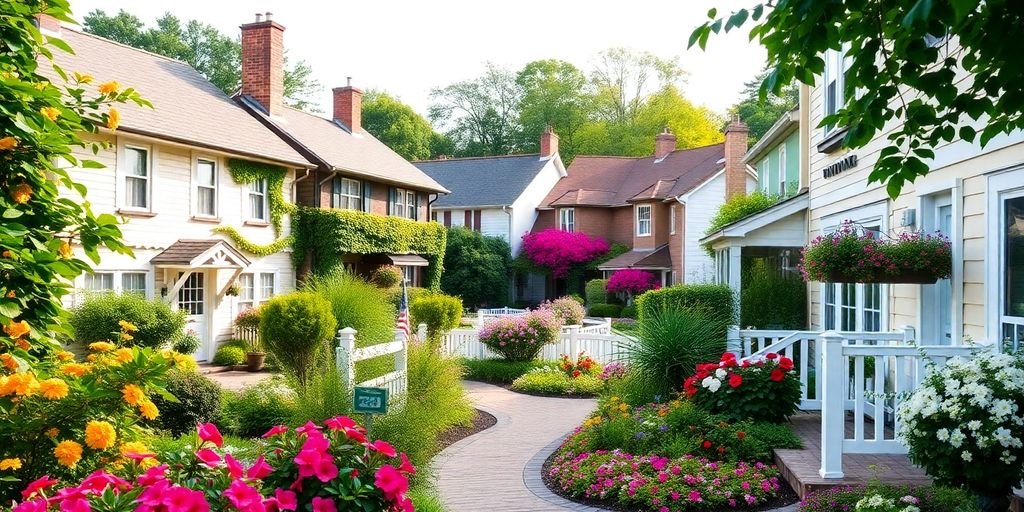 Maisons charmantes à Granby avec jardins fleuris.